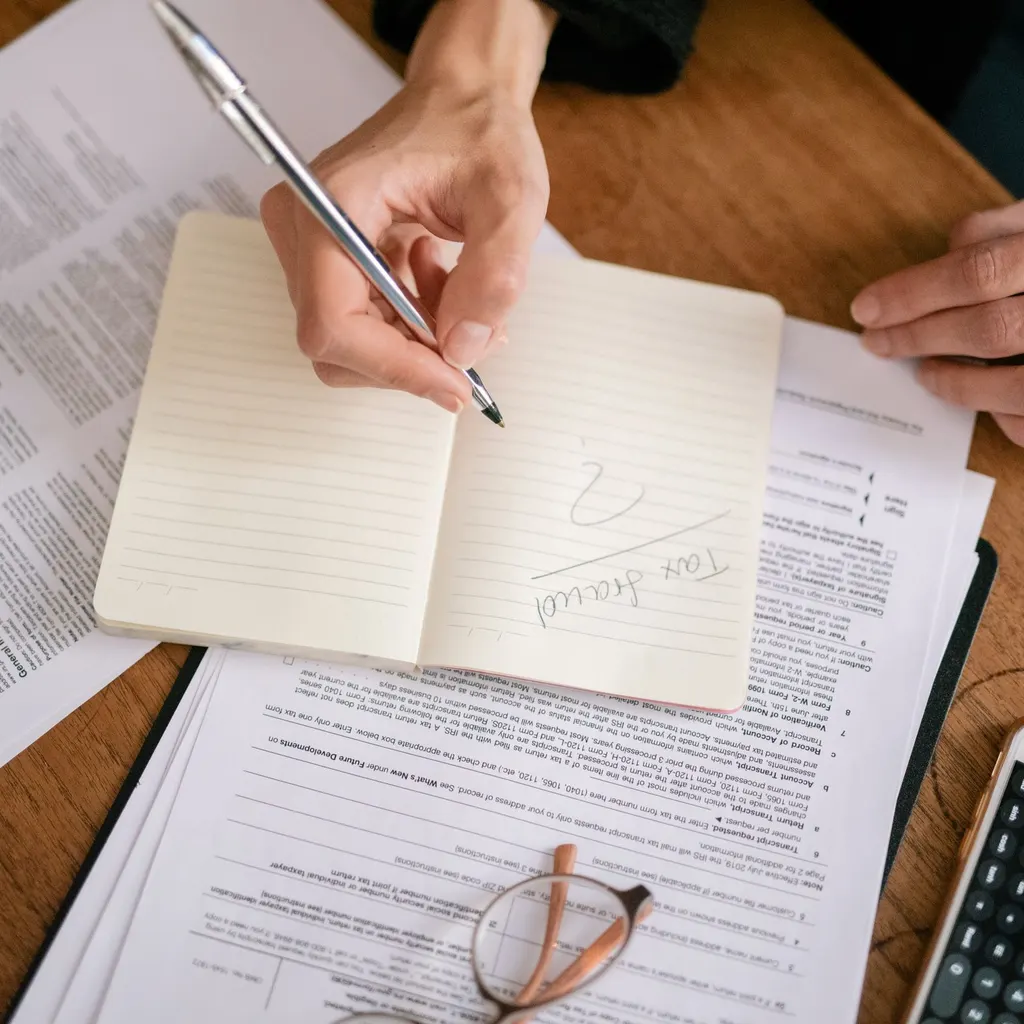A notebook reading Tax season on top of IRS instruction sheets.